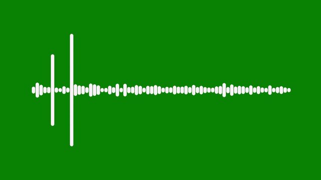 linear audio spectrum waveform animation with alpha channel, isolated white sound wave beats on transparent background, minimal music frequency meter, podcast visualizer overlay,