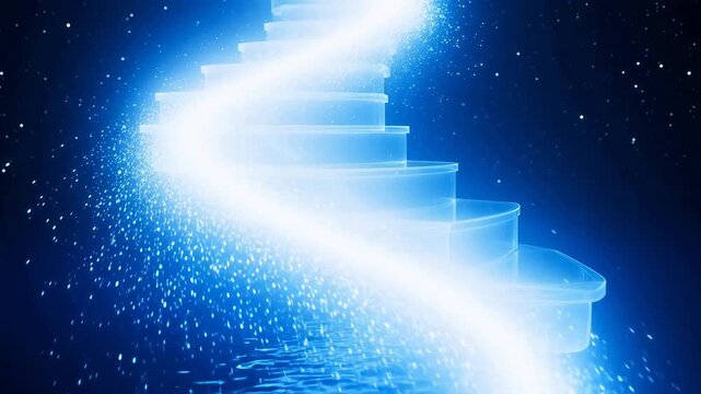 Glowing Staircase Ascension in Dark Blue Void