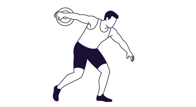 Discus Thrower Athlete Motion Graphic Line Art
