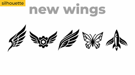 Obraz premium Modern black silhouette wings and butterfly graphics on white background