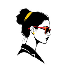 Stylish Woman Profile Portrait, Modern Fashion Illustration, Sunglasses © Duren