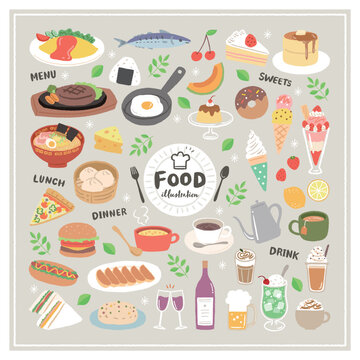 かわいい料理のイラストのセット