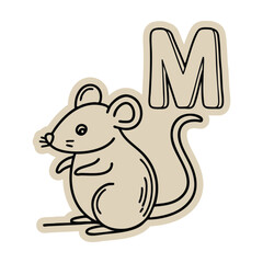 Fototapeta premium Cute Mouse with Letter M Sticker Doodle Illustration
