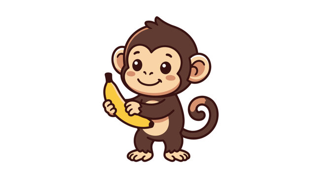 Cute Cartoon Monkey Holding Banana