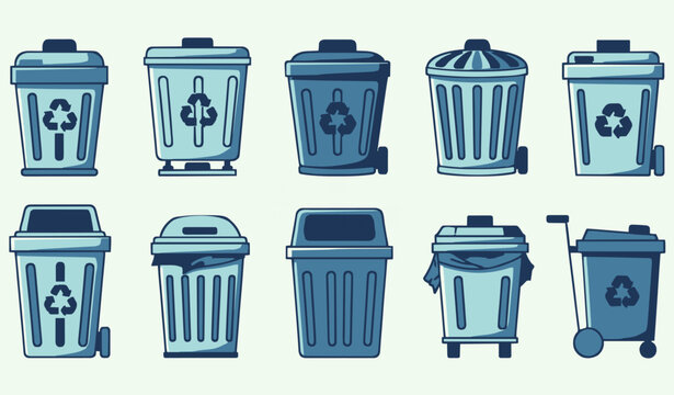 Cartoon Trash Bin and Garbage Container Vector Collection for Recycling and Waste Management