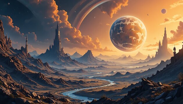 Grapic illustrastion of a new world which can be used as a background - A new world - Out of this world