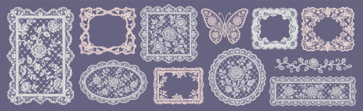 Vintage Floral Lace Frames Borders and Decorative Elements Collection for Wedding and Craft Design