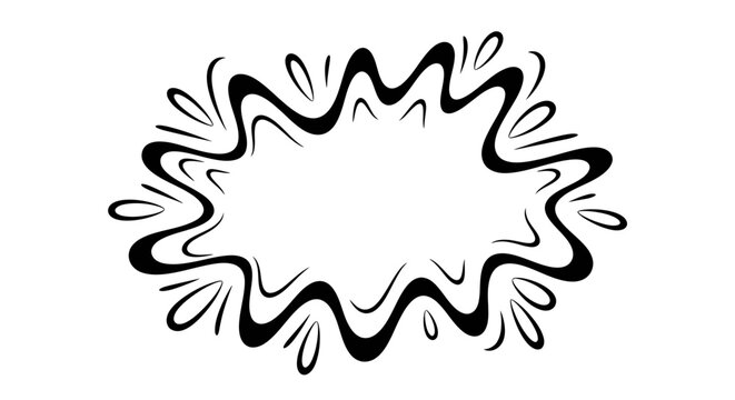 Explosion shape speech bubble, comic book style, black and white, blank space for text, graphic element