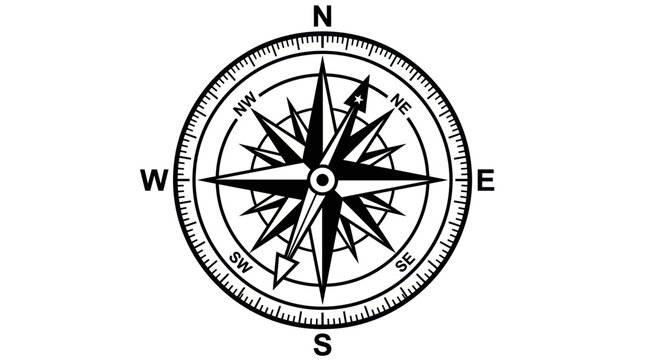 Detailed nautical compass rose with cardinal directions.