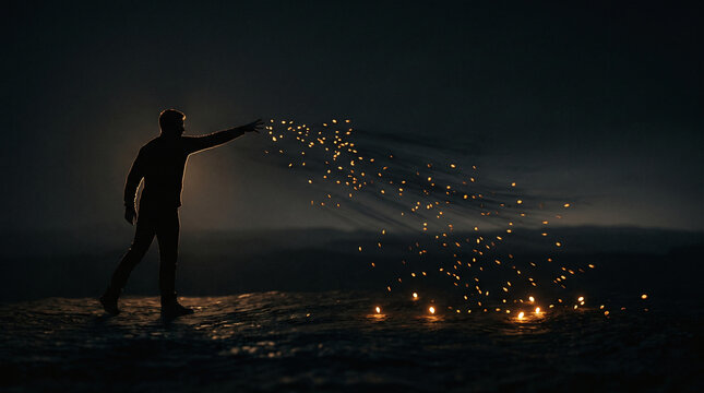 Silhouette Sower with Lights Wind