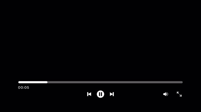 Modern Transparent Media Player Overlay Animation with Playback Controls, Volume and Fullscreen Icons, Minimal Video Streaming UI Motion Graphics