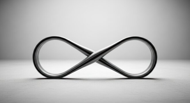 Metallic infinity symbol on gray background conceptual design