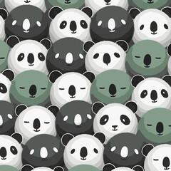 Obraz premium Cute seamless pattern of panda and koala faces in cartoon style, adorable animal background for kids and babies