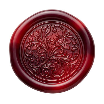 Red wax seal with intricate floral pattern