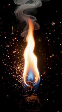 bright candle flame with sparks and light smoke