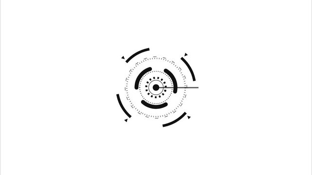 Rotating black futuristic hud interface element on white background