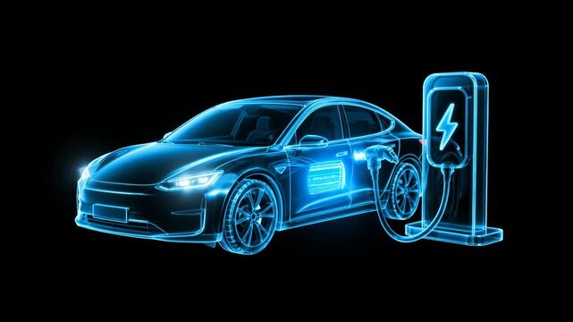 Holographic Electric Car Charging Station Neon 3D Render