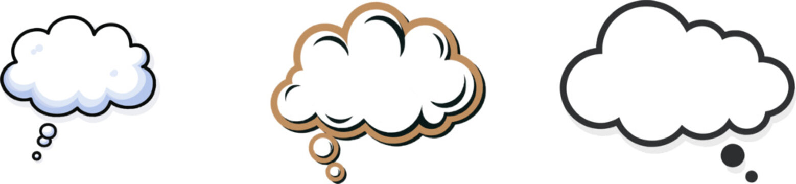 A thought bubble from cardboard features a cloud outline with circles, rendered in white on a subtle edge definition background