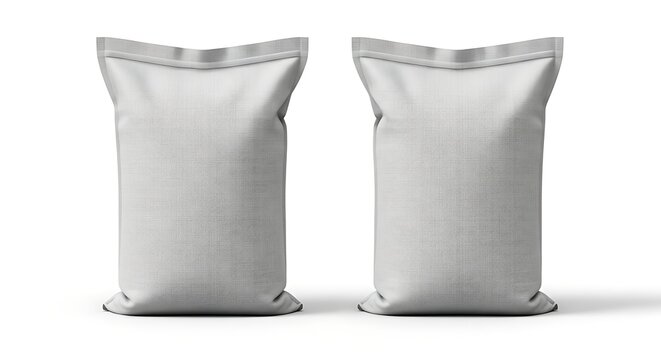 Isolated two blank industrial bulk sacks for agriculture products grain storage shipping containers packaging mockups