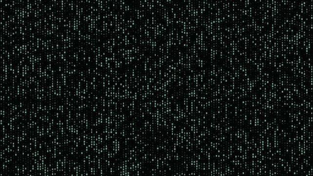 Green digital pixel grid data stream on a black background