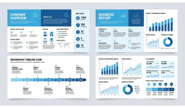 Business infographic templates for company reports and presentations