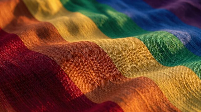 Macro Texture Rainbow Silk Flag in Golden Hour Sunlight