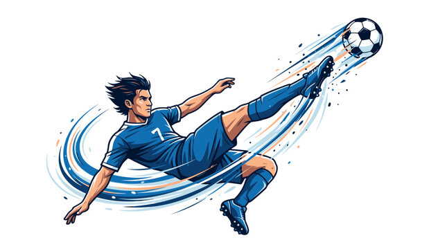 Soccer player performing high kick action