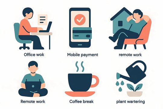 Remote Work Routine and Freelancer Lifestyle Icon Vector Set