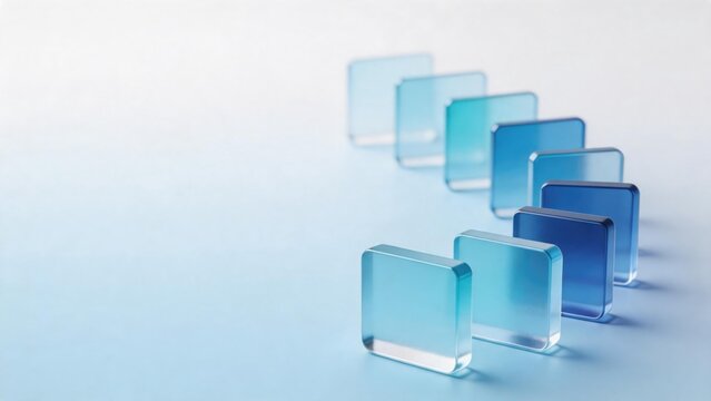 Growth and continuous learning visualized through translucent blue squares advancing in a row, symbolizing career development, progress