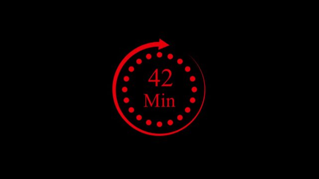 White color circle arrow refresh icon and 42 min timer icon.minutes stopwatch icon. Stopwatch icon in flat style.