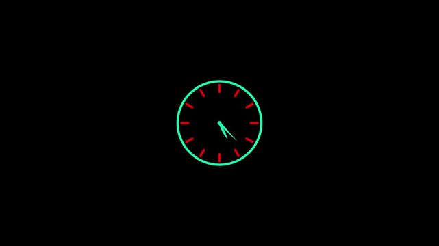 Clock spinning, watch animation on transparent background with alpha channel. Clock icon flat style 24 hours day fast speed with moving timer clock rotation animation 4k video.