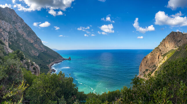 Panoramic view of Cap Carbon coastline in Bejaia, Algeria