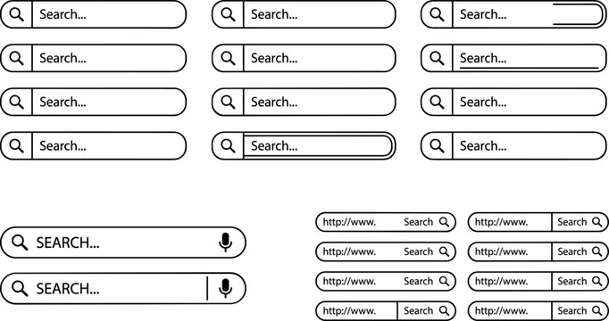 Modern Search Bar Interface Collection Featuring Minimal Web Navigation Fields, Browser UI Elements, and Digital Search Box Designs