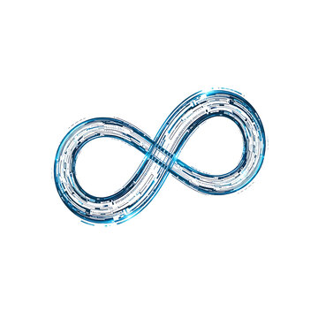 Blue Glowing Infinity Symbol On A Transparent Background With Stylized Digital Textures And Light