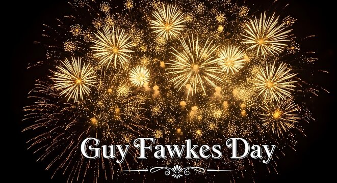 Golden fireworks burst with warm glowing lights celebrating guy fawkes day