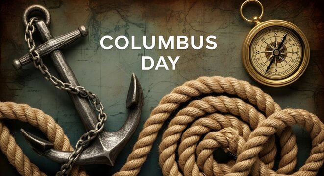 Columbus Day Vintage maritime background, with rope, anchor, and compass