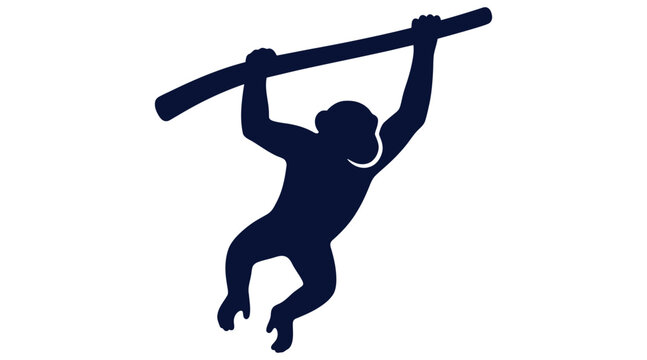 Chimpanzee Swinging Hanging on Branch Silhouette Icon for Wildlife Conservation, Rainforest Habitat and Primate Behavior Design