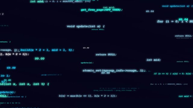 Abstract digital background with c programming code and floating numbers