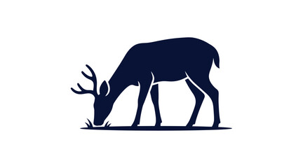 Fototapeta premium Stag Deer Grazing Antlers Down Silhouette Icon for Wildlife Conservation, Forest Habitat and Nature Education Design