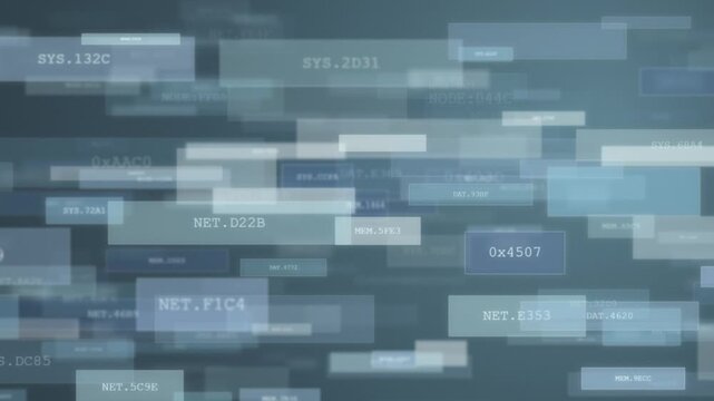 Abstract digital background with floating data blocks and hexadecimal codes