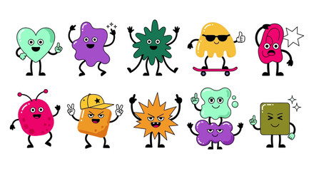 Fototapeta premium Cute cartoon characters, funny monsters, and whimsical creatures with expressive faces and vibrant colors, perfect for playful designs and children's themes