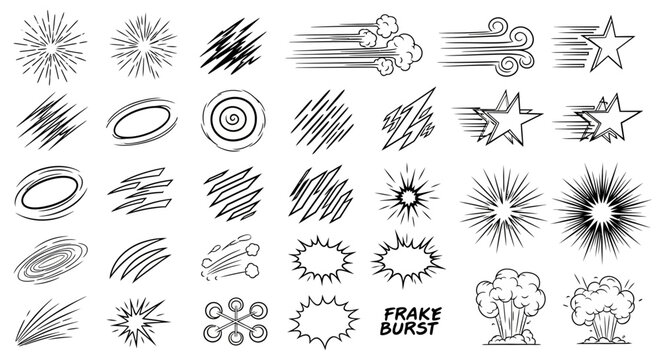 Dynamic Vector Collection of Comic Book Elements Speed Lines, Bursts, Explosions, and Motion Effects for Graphic Design