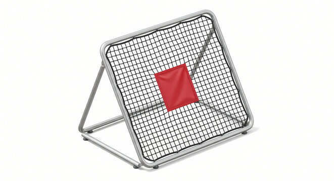 3D Isometric Soccer Training Rebounder Net, Metallic Frame Elastic Mesh with Red Target, Isolated on White
