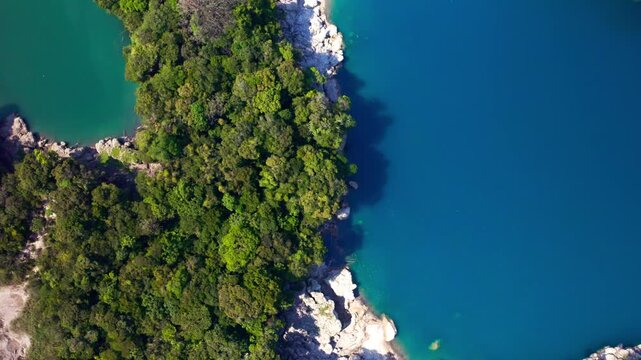 Top Down Drone View of Cenotes and Turquoise Waters in Laguna Brava, Guatemala