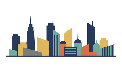 Obraz premium Modern city skyline silhouette with urban buildings in a balanced linear composition against a white background minimal architecture concept