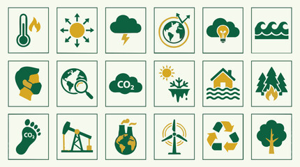 Fototapeta premium Climate Change and Environmental Issues Vector Icon Set