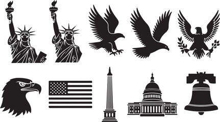 Black and white us national symbols vector icons © Masud