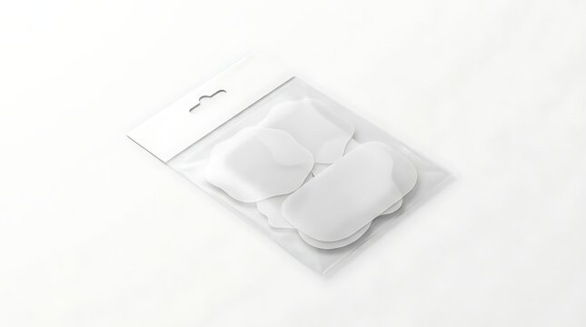 Blank sticker pack in transparent plastic bag mockup for branding display retail merchandise or promotional product design