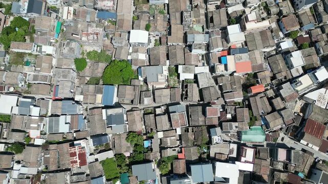 drone flight over the village