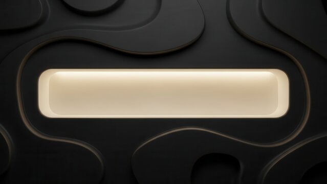 Illuminated rectangular niche glowing on a black undulating 3D relief wall Wallpaper Background image